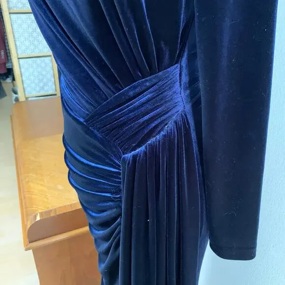 Vince Camuto Size 8 Maxi Dress Gown Midnight Blue Velvet Draped Formal Holiday - Picture 6 of 12